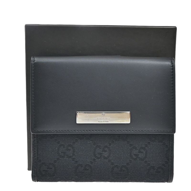 Gucci Wallet GG Bifold Wallet Black Canvas Leather 35ka628