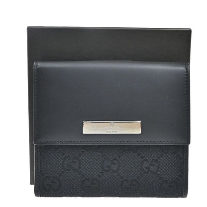 Gucci Wallet GG Bifold Wallet Black Canvas Leather 35ka628
