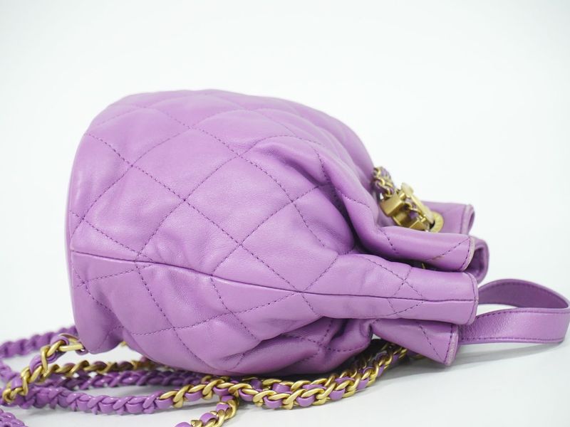 Authentic Chanel Coco Mark Matelasse Drawstring Chain Backpack Sac Backpack