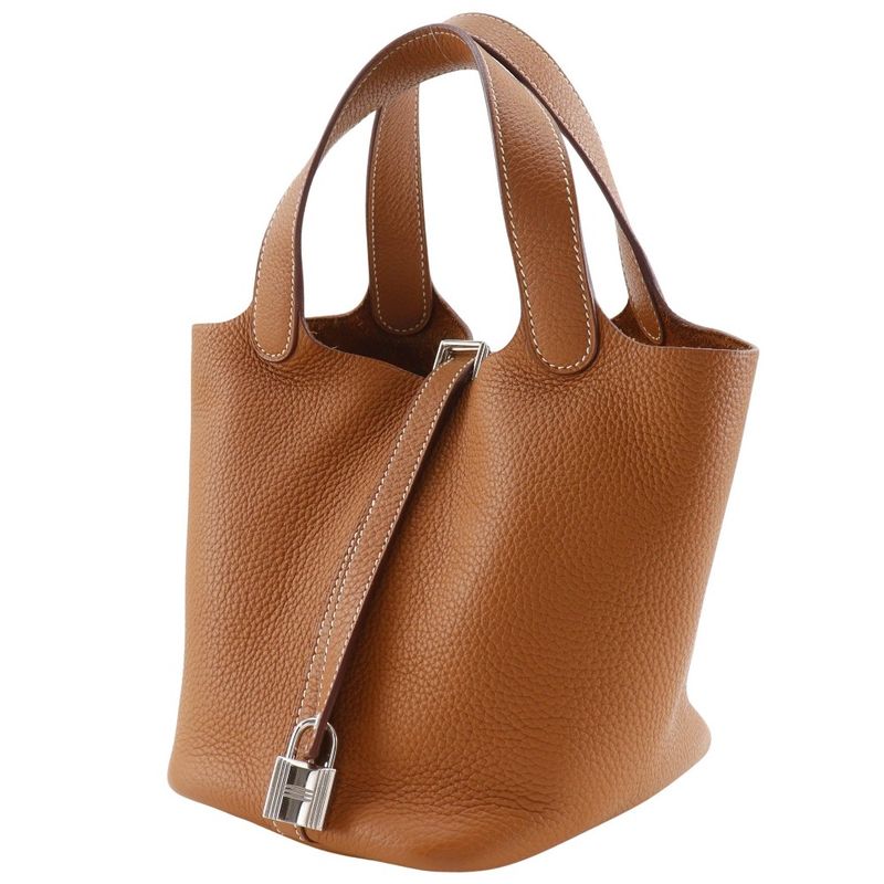 Hermes Picotin Lock 18 PM Taurillon Clemence Gold Brown/silver Hardware Z