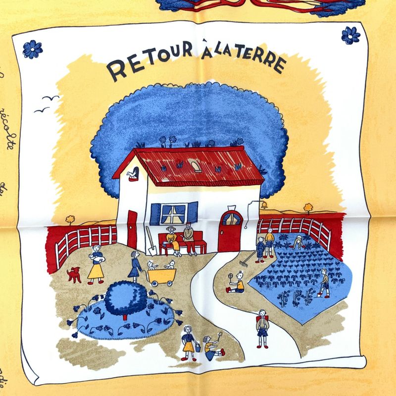 Hermes Carre 90 RE TOUR A LA Terre Homeward Silk Scarf Red