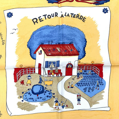 Hermes Carre 90 RE TOUR A LA Terre Homeward Silk Scarf Red