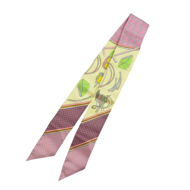 Hermes Twilly Foldable Covered Carriage Silk Jeanne Souffle Yellow Pink Scarf
