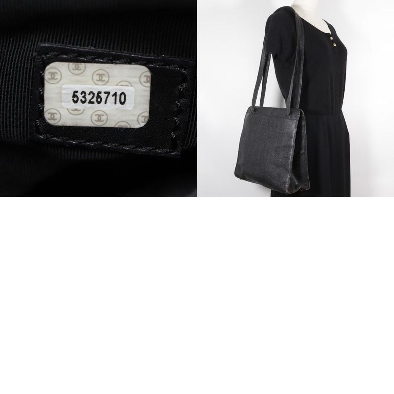 Chanel Logo Vintage Caviar Skin Black Ladies Tote Bag