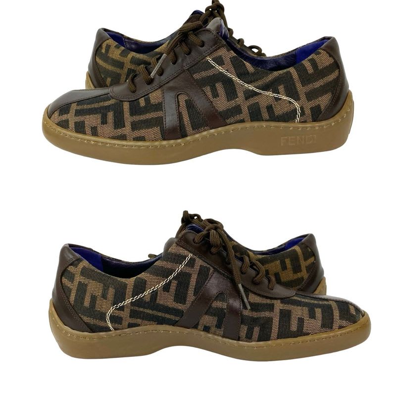 Fendi FF Zucca Pattern Leather Canvas Sneakers Size 37 Shoes