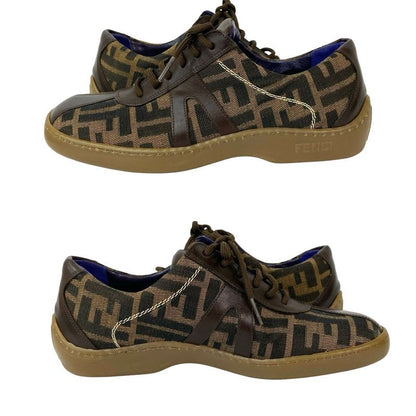 Fendi FF Zucca Pattern Leather Canvas Sneakers Size 37 Shoes