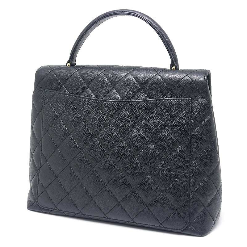 Chanel Matelasse Handbag Black And Gold Hardware Coco Mark Caviar Skin