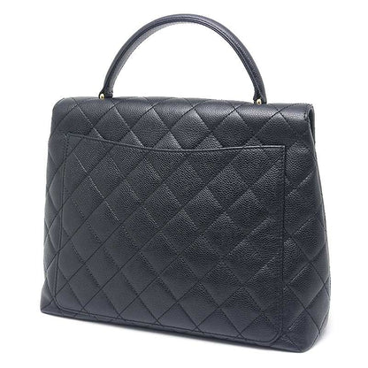 Chanel Matelasse Handbag Black And Gold Hardware Coco Mark Caviar Skin
