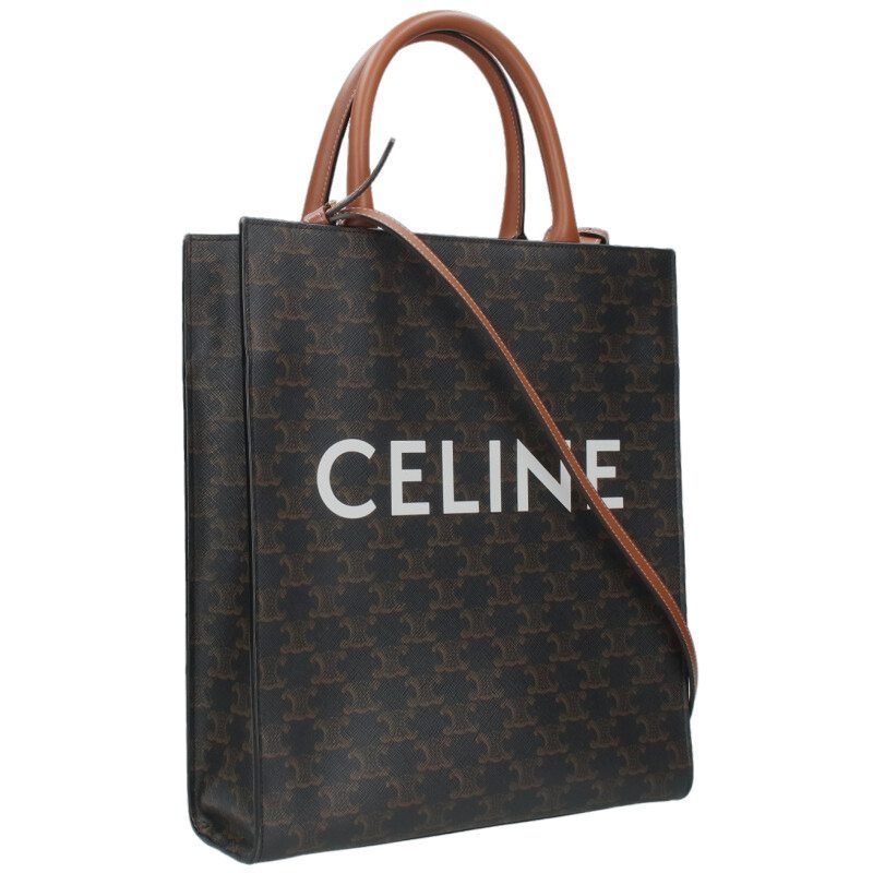 Celine Vertical Cabas Small Triomphe Logo Leather 2WAY Tote Bag Men's