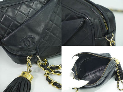 Authentic Chanel Coco Mark Matelasse Tassel Chain Shoulder Bag Pochette