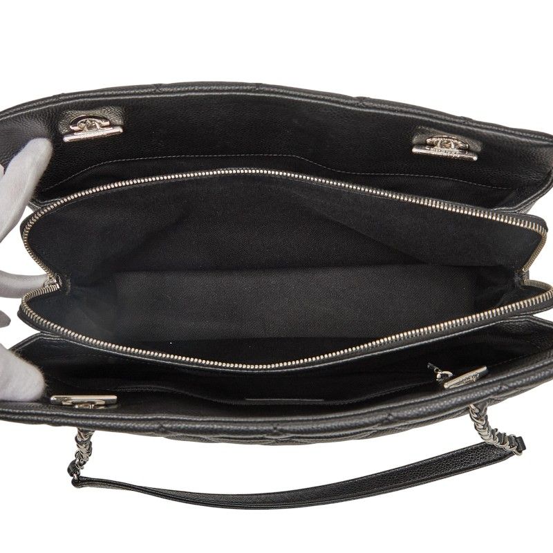 Chanel Matelasse Coco Mark Chain Tote Bag Black Caviar Skin Women's Chanel