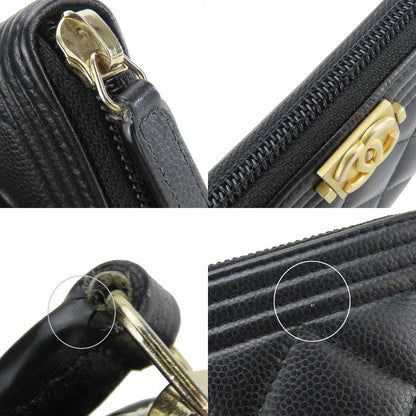 Chanel Coin Case Boy Chanel Round Zipper Caviar Skin Black Gold Hardware 23rd
