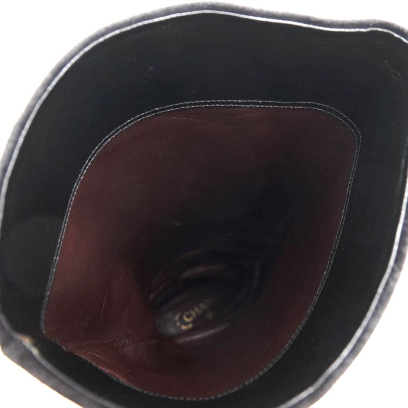 Chanel Long Boots Shoes Women Suede Leather Genuine Black High Heel Leather Sole