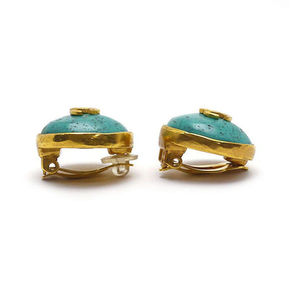 Chanel Earring Coco Mark Greenish Green And Gold 98P