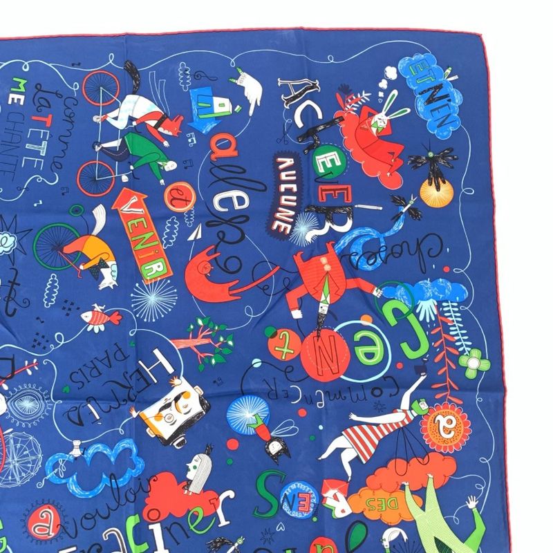 Hermes Carre 90 Les Confessions Confession Blue Scarf 100% Silk