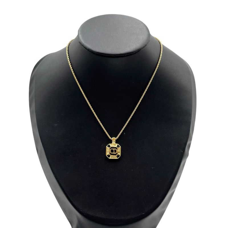 Christian DIOR Necklace Metal Rhinestone Gold Plated Gold