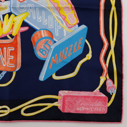 Hermes Carré 45 Gavroche Chevaloscope Neon 23SS Silk Dark Blue Pink Women's
