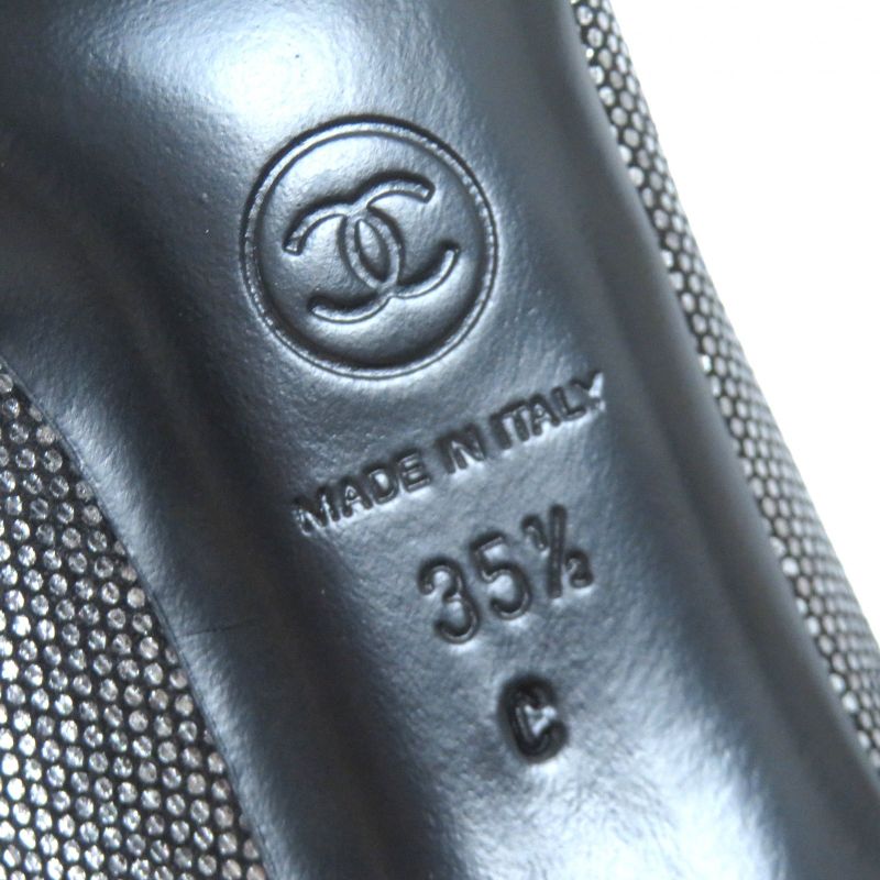 CHANEL G28557 Coco Mark Rhinestone Metallic Leather Cap Toe Platform Pumps