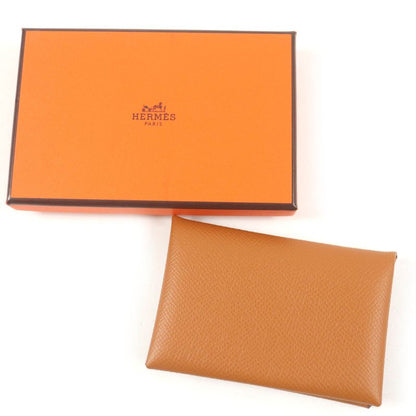 Hermes Calvi Vaux Epson Leather Card Case Coin Case Wallet Gold With Z Box Made