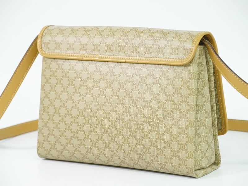 Authentic Celine Macadam Shoulder Bag Pochette PVC Beige Macadam Bag Pre-owned