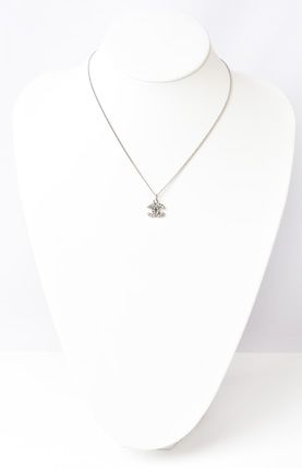 Chanel Necklace Pendant Rhinestone Silver White