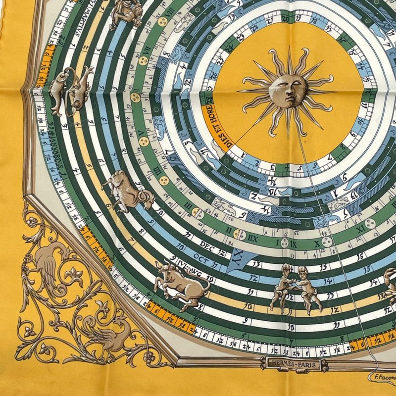 Hermes Scarf Silk Astrology DIES ET HORE Constellation Yellow