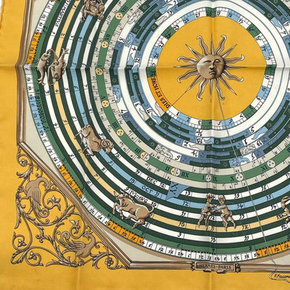 Hermes Scarf Silk Astrology DIES ET HORE Constellation Yellow