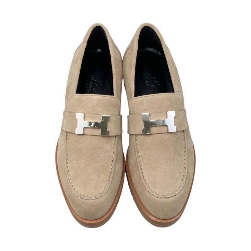 Hermes Loafer Moccasin Foble H222054z D1360 36 Size Chevre Velours Beige Camel