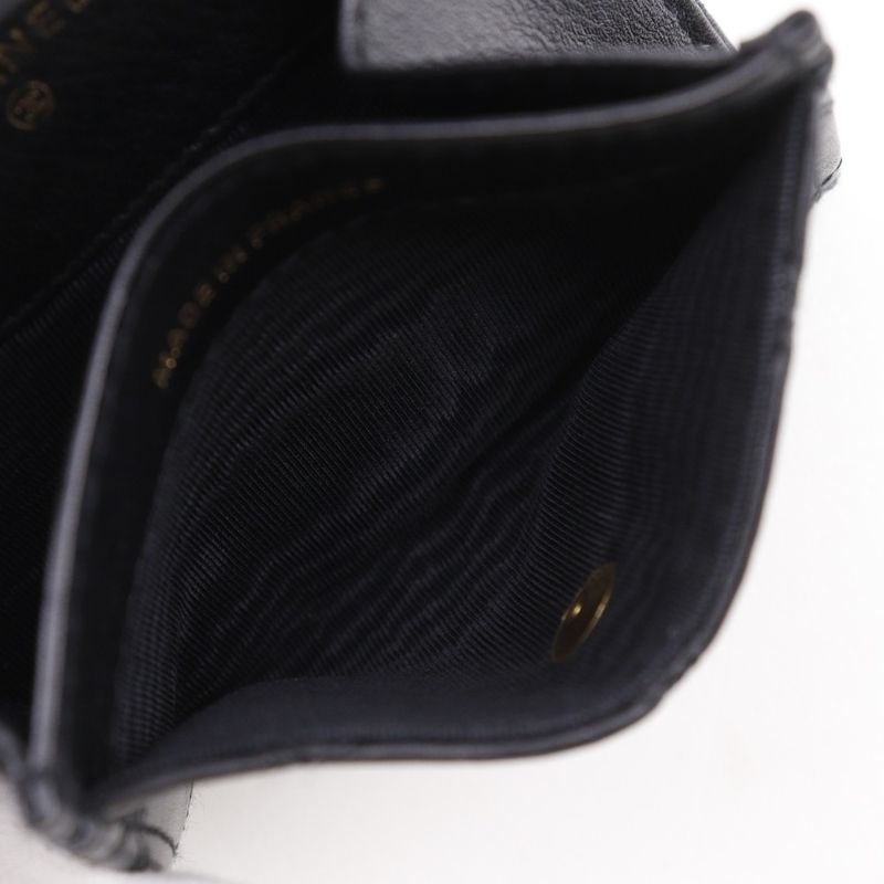 Chanel Bicolore Coco Mark Calf Black Ladies Coin Case