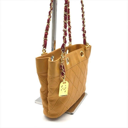 Chanel Lambskin Bicolor Quilted Chain Shoulder Bag Yellow Purse