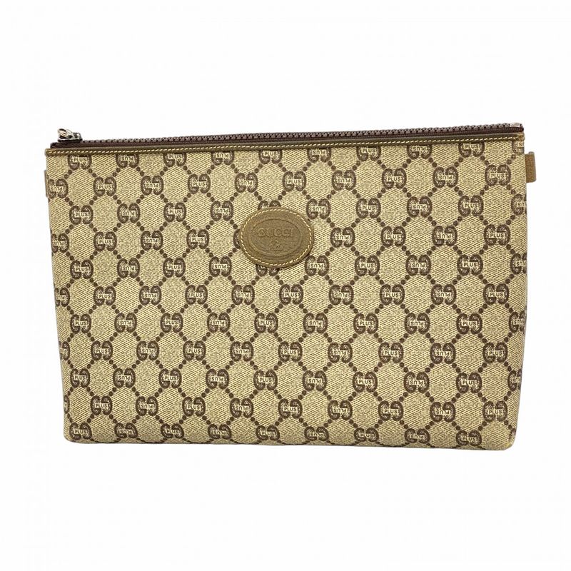 Gucci Clutch Bag GG Supreme Old Gucci PVC Brown Gold Hardware Women