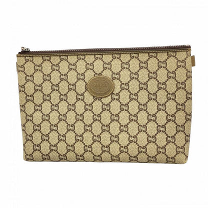 Gucci Clutch Bag GG Supreme Old Gucci PVC Brown Gold Hardware Women