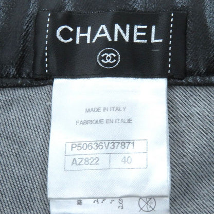 CHANEL P50636 Coco Mark Button Coated Pants Blackish 40 Genuine