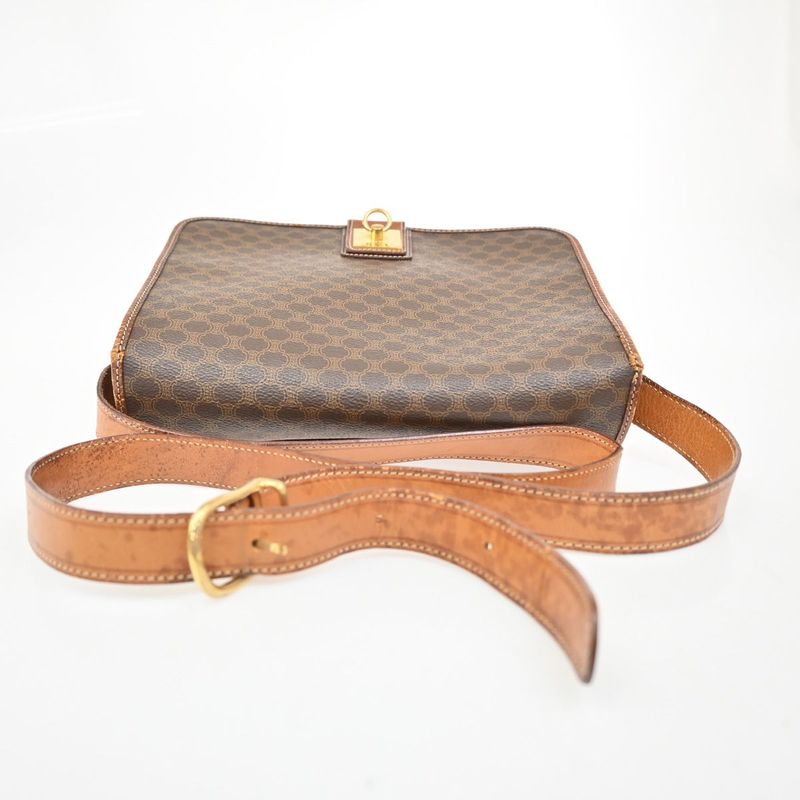 Celine Shoulder Bag Macadam PVC Leather Brown 05ka866