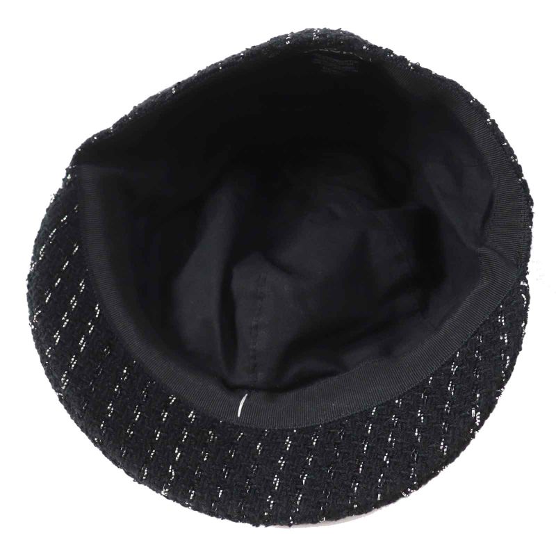 CHANEL 2023 23P Tweed Casket With Coco Mark Hat Black Silver M Made In Italy