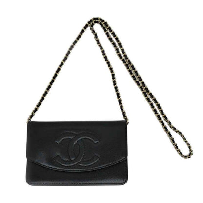 Chanel Chain Wallet Ap4653 Grained Shiny Calfskin Black Gold Hardware