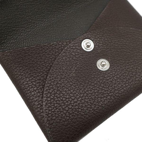 Hermes Card Case Calvi Duo Barenia Faubourg Ebène Silver Hardware Brown Gray