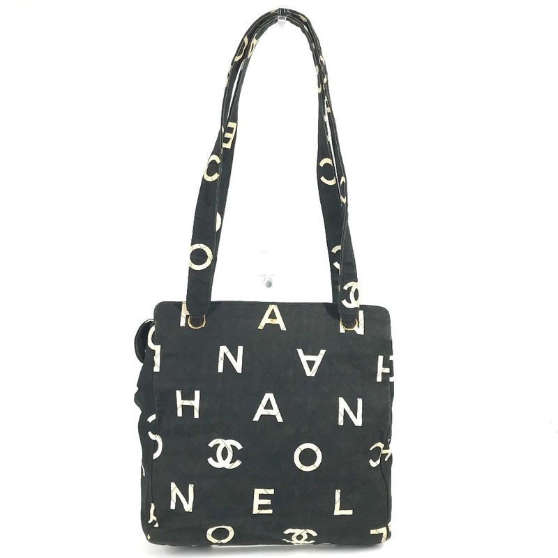 Chanel Shoulder Bag Logo Total Leather / Canvas Black