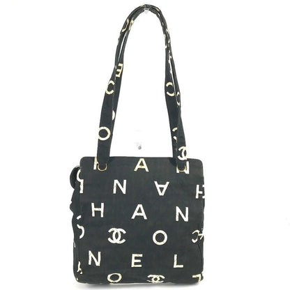 Chanel Shoulder Bag Logo Total Leather / Canvas Black