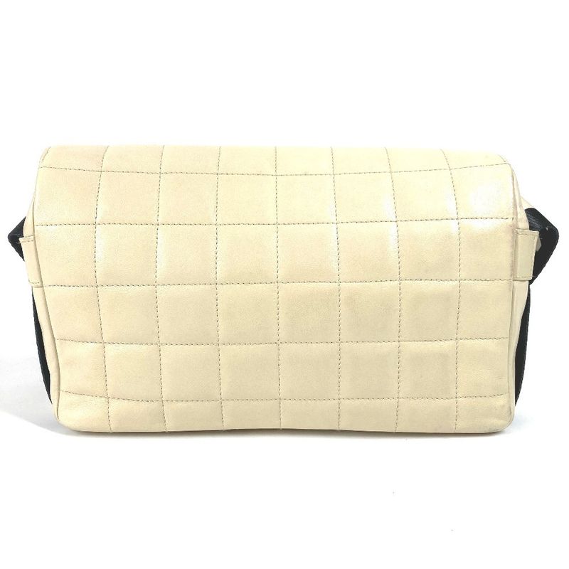 Chanel Shoulder Bag CC Coco Mark Choco Bar Bicolor Leather White