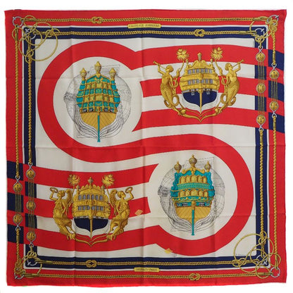 Hermes Carré 90 Chateaux D'arriere Stern Silk Red Women's Scarf