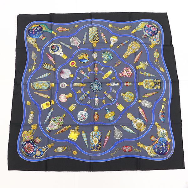 Hermes Scarf Carré 90 Perfume Bottle 100% Silk Black Etc 4000010800900255