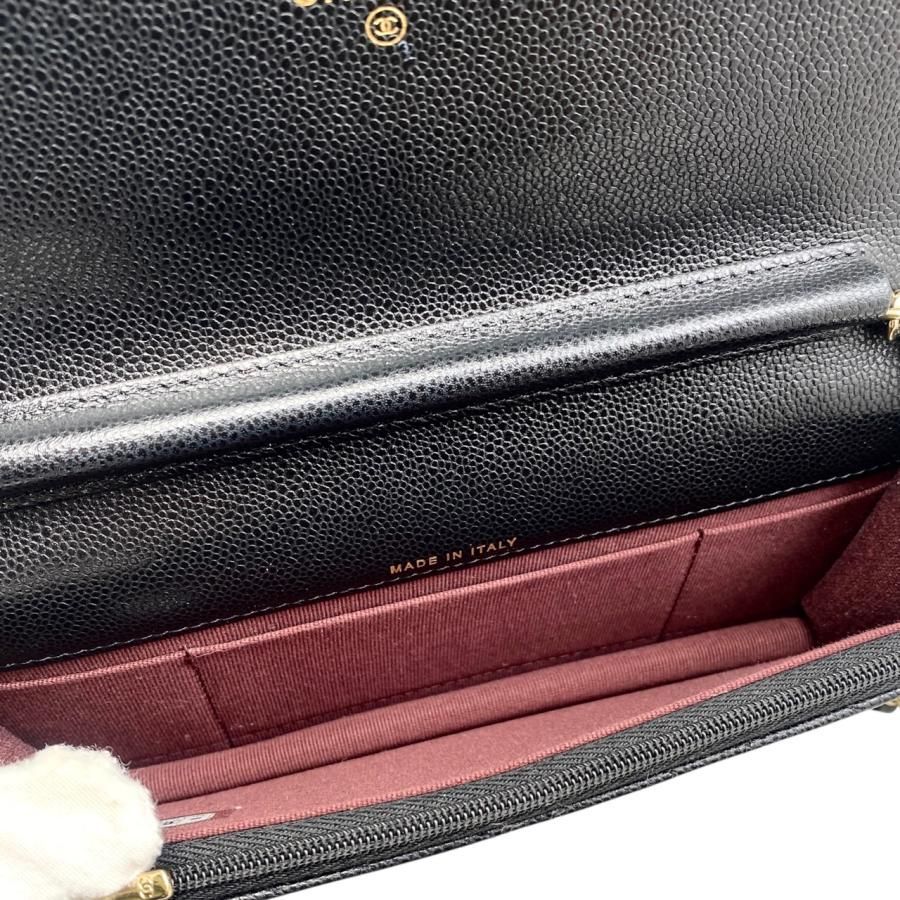Chanel Shoulder Bag Phone Case Ap3744 Matelasse Caviar Skin Coco Mark Black