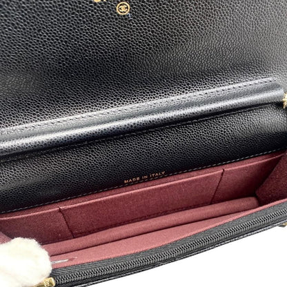 Chanel Shoulder Bag Phone Case Ap3744 Matelasse Caviar Skin Coco Mark Black