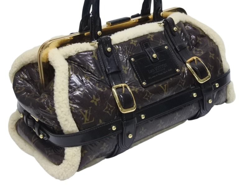 Louis Vuitton Monogram Shearling Storm Handbag Brown Patent Leather Sheepskin — view 4