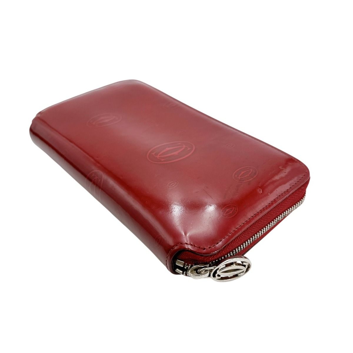 Cartier 2 C Motif Long Wallet Round Zipper Red