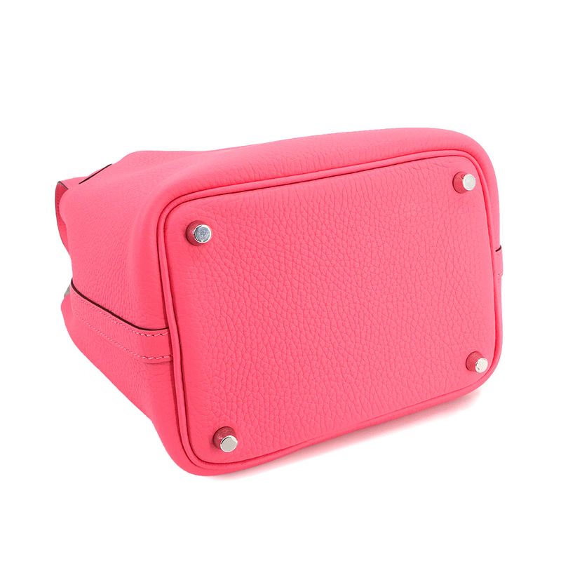 Exhibited Hermes Picotin Lock PM Hand Bag Taurillon Cles Mance Rose Azalee W