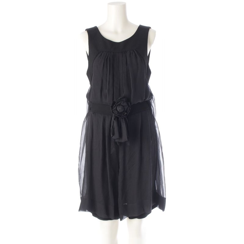 Chanel Silk Coco Mark Camellia Ribbon Camisole Dress P45488 Black 36