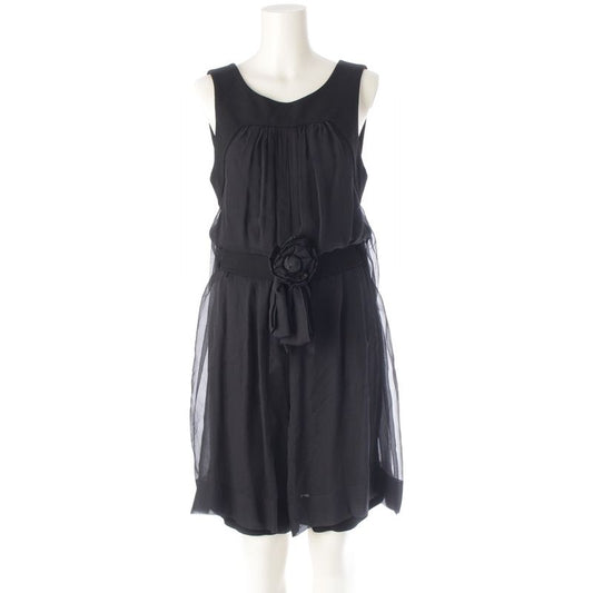 Chanel Silk Coco Mark Camellia Ribbon Camisole Dress P45488 Black 36