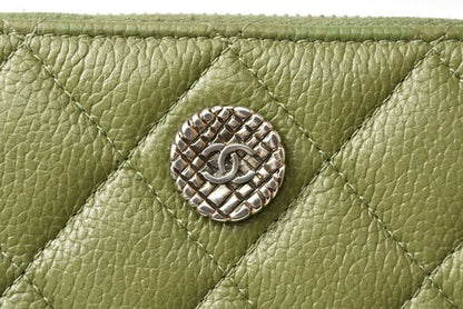 Chanel Wallet Medium Wallet Quilted Matelasse Caviar Skin Moss Green 230928-ch